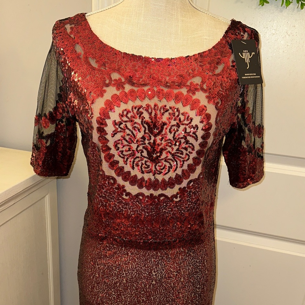 Red Sequined Formal Dress NWT tag reads VIJIV but there is label see below